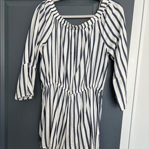 L Blue and White Stripe Romper